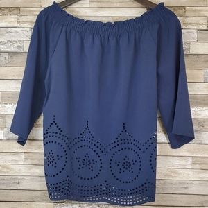 Navy Blue Off the Shoulder Blouse